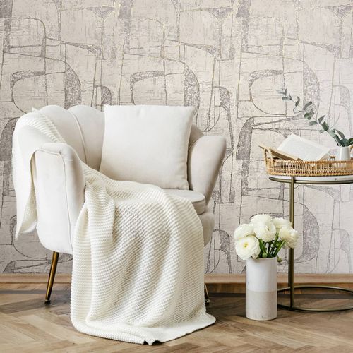 Non-woven wallpaper graphic beige grey gold metallic 82453