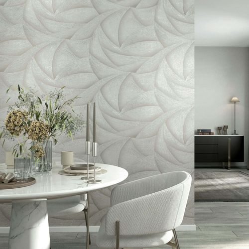 Non-woven wallpaper graphic abstract grey pearl shine 35501