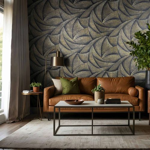 Non-woven wallpaper graphic black gold metallic 35506