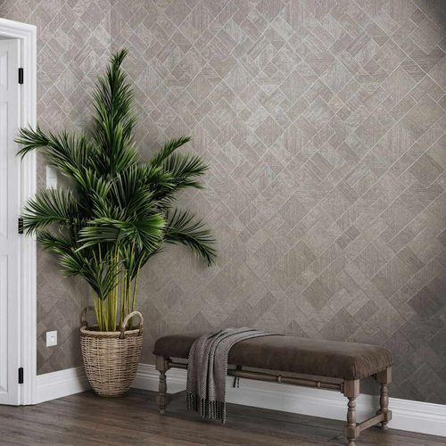 Non-woven wallpaper tiles graphic beige grey gloss 35510