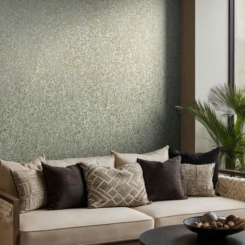Non-woven wallpaper floral shabby blue gold metallic 35532