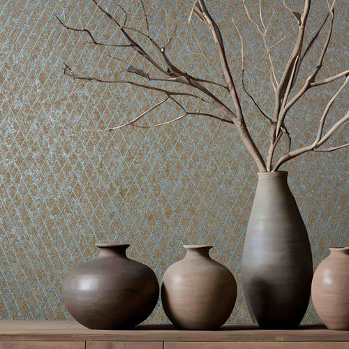 Non-woven wallpaper graphic brown blue metallic 35539