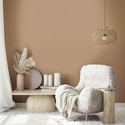 Non-woven wallpaper plain concrete look light brown 35542