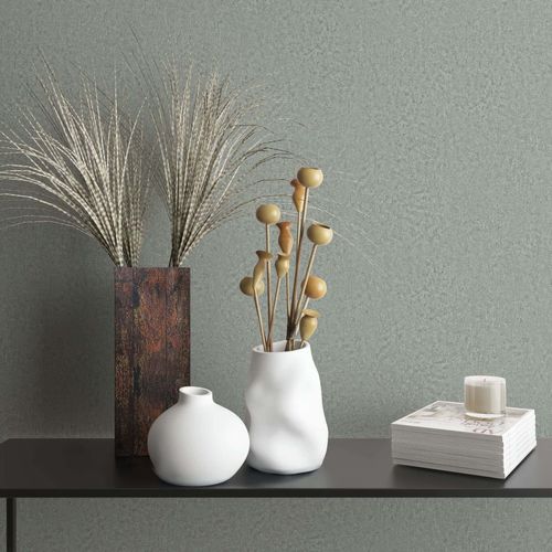 Non-woven wallpaper plain concrete look green grey 35543