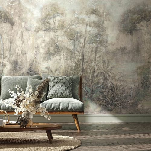 Photo wallpaper non-woven forest tropical beige grey 35098