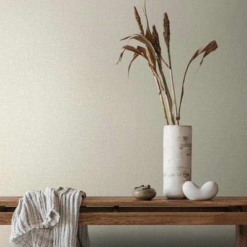 Non-woven wallpaper textile look cream beige gloss 35107