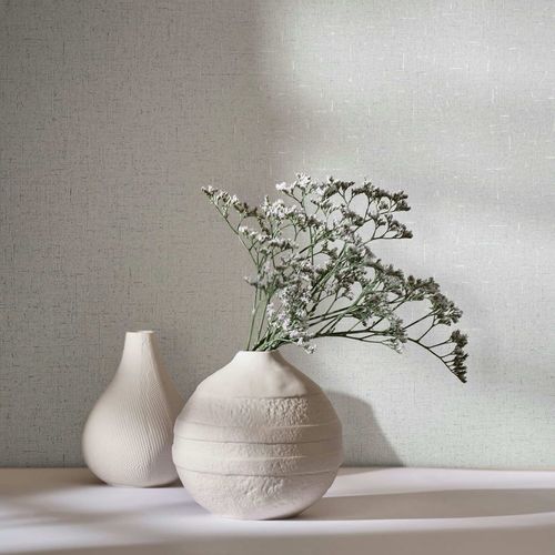 Non-woven wallpaper plain textile look beige silver 35109