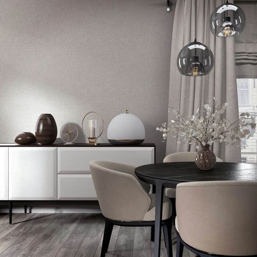 Non-woven wallpaper textile look beige grey metallic 35110