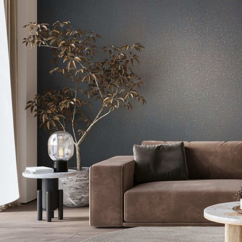 Non-woven wallpaper plain textile look grey copper 35111