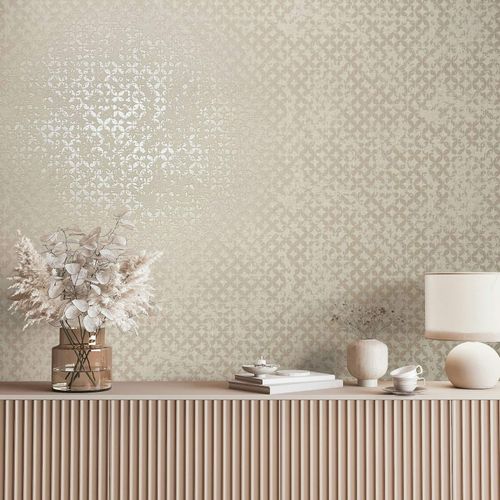 Non-woven wallpaper graphic cream beige metallic 35117
