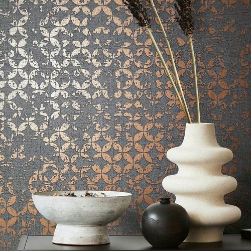Non-woven wallpaper graphic grey  copper metallic 35119