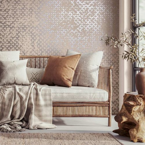 Non-woven wallpaper graphic beige silver metallic 35120