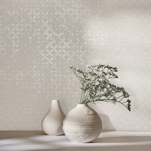 Non-woven wallpaper graphic beige pearl gloss 35122