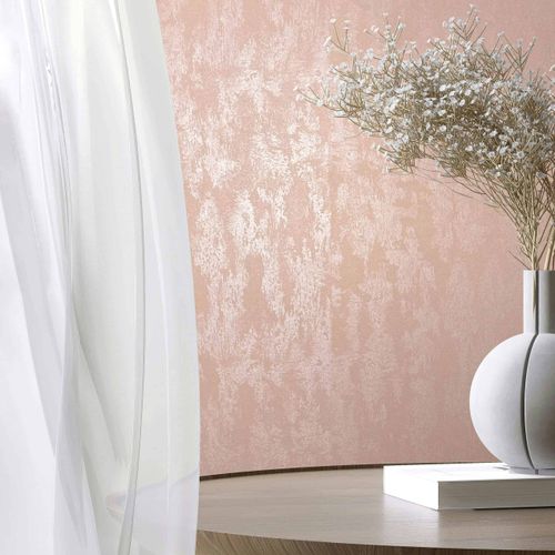 Non-woven wallpaper plaster look plain orange gloss 35129