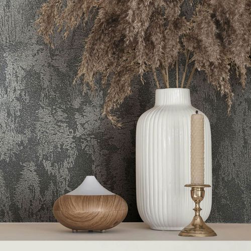 Non-woven wallpaper plaster look black gloss 35130