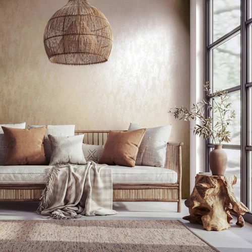 Non-woven wallpaper plaster look beige gloss 35131