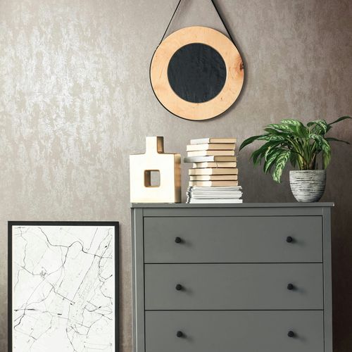 Non-woven wallpaper plaster look beige grey gloss 35133