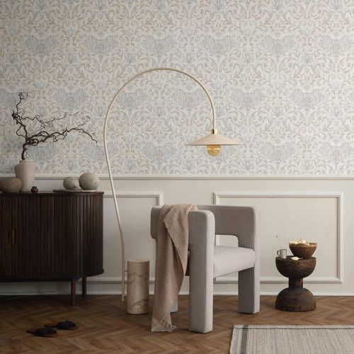 Non-woven wallpaper floral ornaments cream beige grey 35147