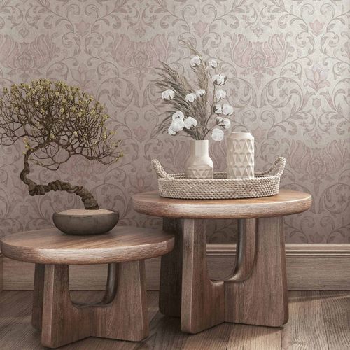 Non-woven wallpaper floral ornaments beige cream red 35149