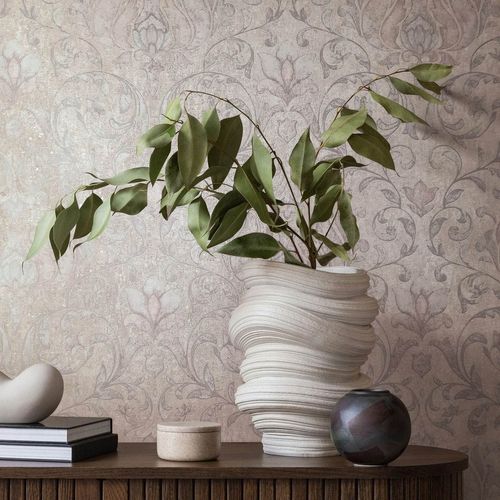 Non-woven wallpaper floral ornaments beige grey pink 35152