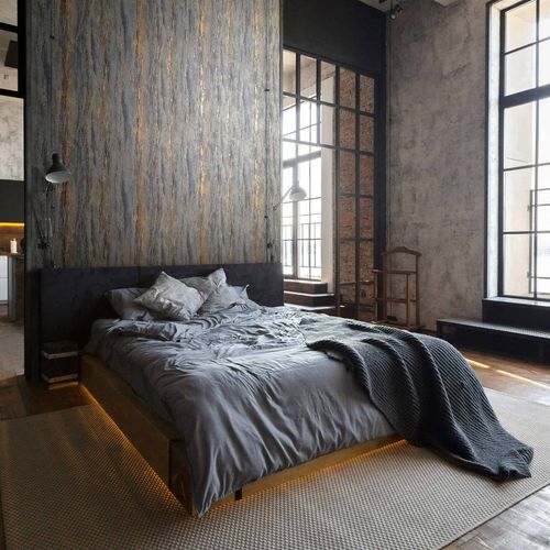 Non-woven wallpaper concrete look anthracite copper 35156