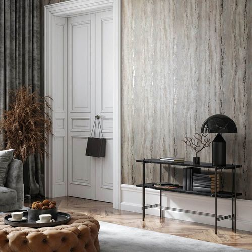 Non-woven wallpaper concrete look grey beige silver 35159
