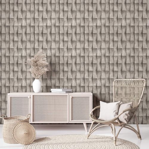 Non-woven wallpaper concrete look graphic grey beige 81650