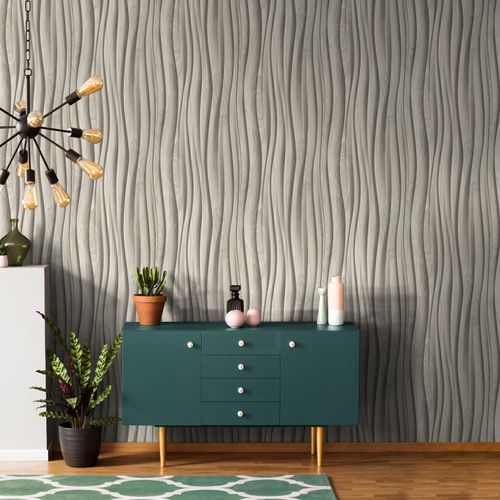 Non-woven wallpaper wood look waves beige grey 81666