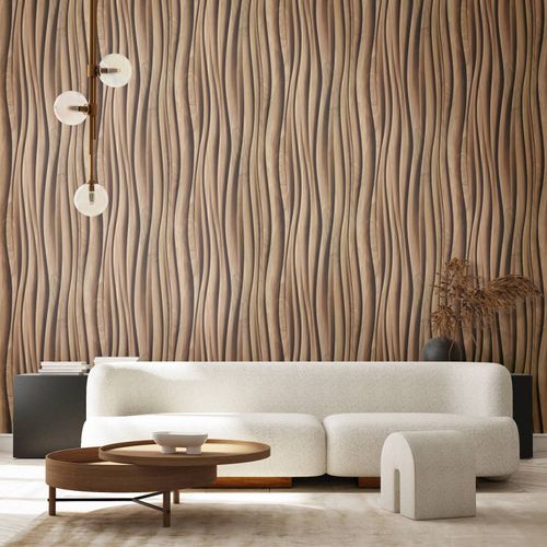 Non-woven wallpaper wood look waves graphic brown 81667