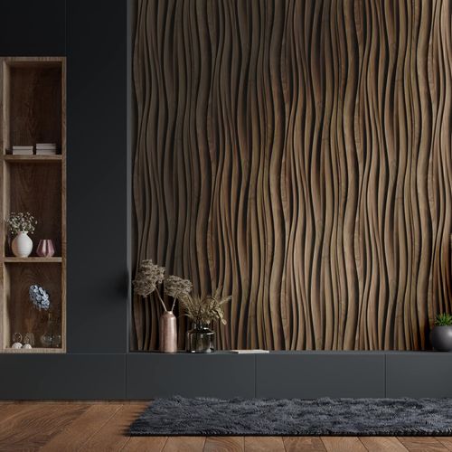 Non-woven wallpaper wood look waves dark brown 81668