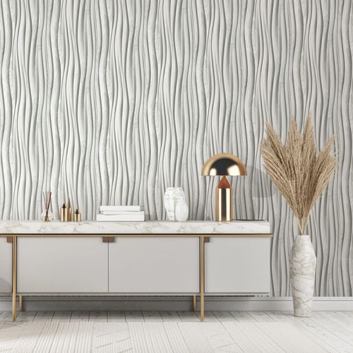 Non-woven wallpaper wood look waves cream grey 81669