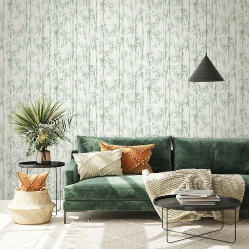 Non-woven wallpaper floral bamboo leaves light green 81674