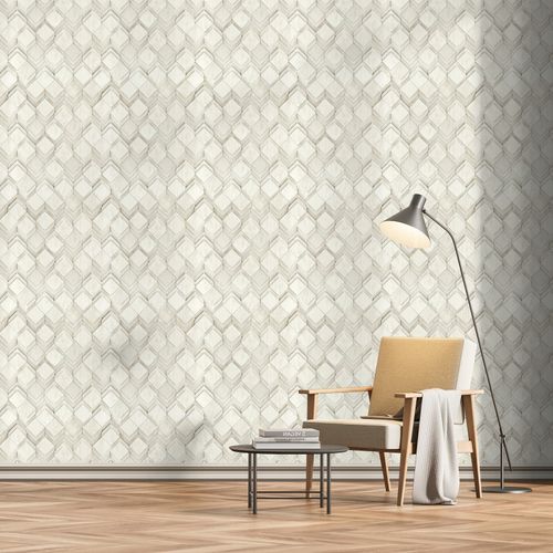 Non-woven wallpaper wood look graphic cream grey 81679