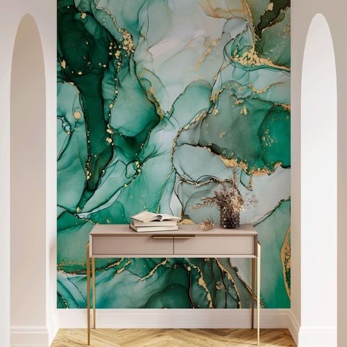 Photo wallpaper nonwoven marble look green gold 81681
