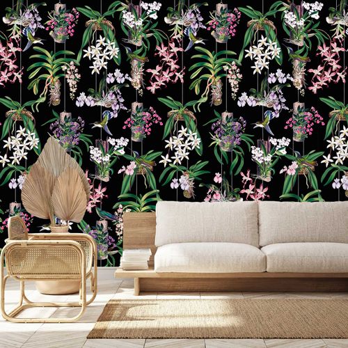 Photo wallpaper nonwoven tropics black green pink 81682