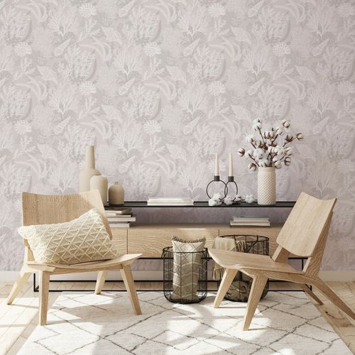 Non-woven wallpaper Underwater Floral Beige White 81690