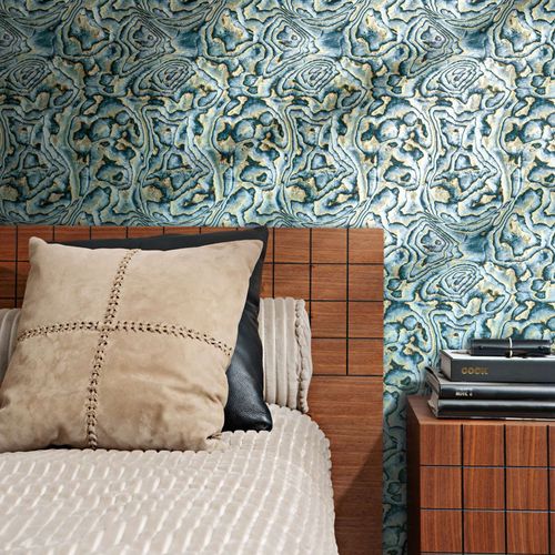 Non-woven wallpaper stone look abstract blue beige 81692