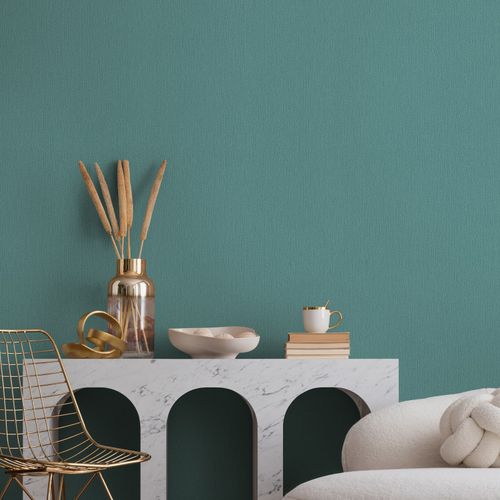 Non-woven wallpaper plain texture lines turquoise 82484