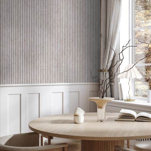 Non-woven wallpaper stripes marble look grey white 89004