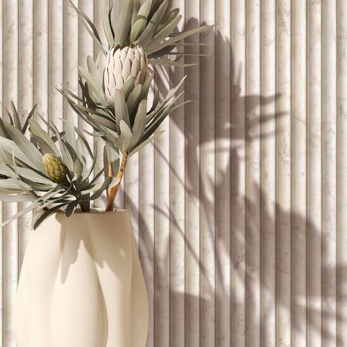 Non-woven wallpaper stripes marble look beige grey 89006