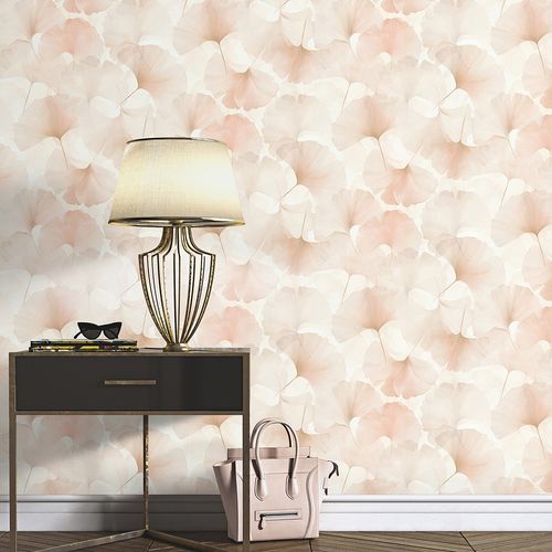 Non-woven wallpaper leaves pink cream glitter 10470-05