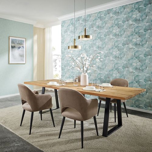 Non-woven wallpaper leaves turquoise cream glitter 10470-18