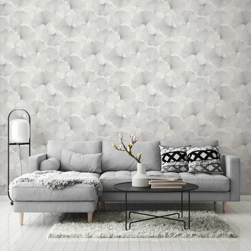 Non-woven wallpaper leaves cream silver metallic 10470-31