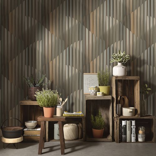 Non-woven wallpaper stripes grey gold metallic 10471-15