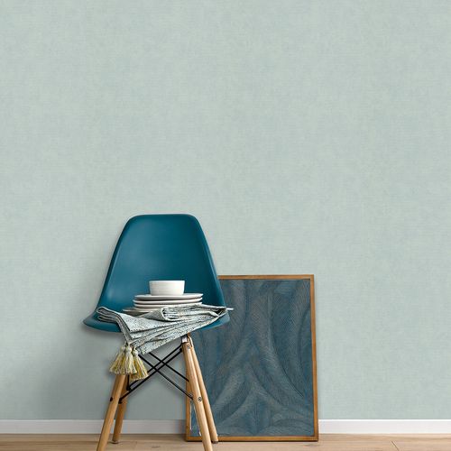 Non-woven wallpaper plain turquoise glitter 10473-18