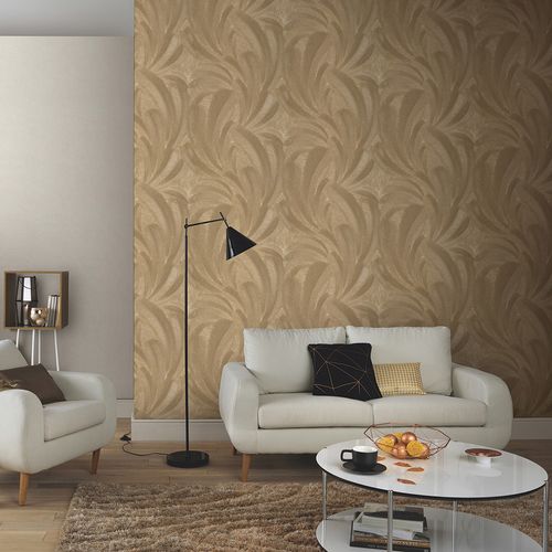 Non-woven wallpaper tropical leaves gold metallic 10476-30