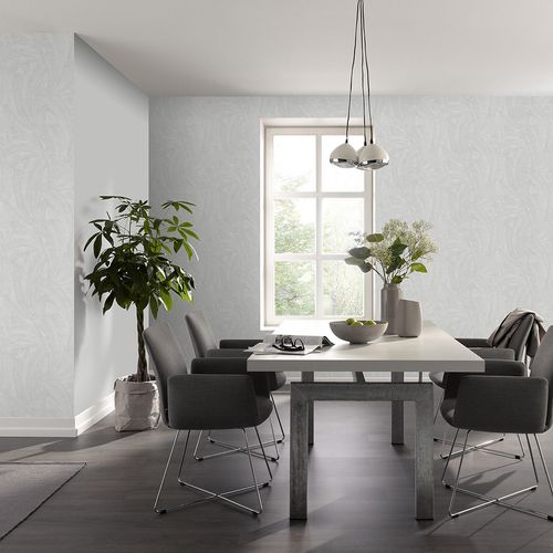 Non-woven wallpaper tropical cream silver metallic 10476-31