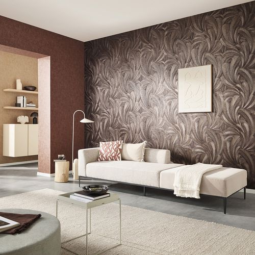 Non-woven wallpaper tropical brown copper metallic 10476-48