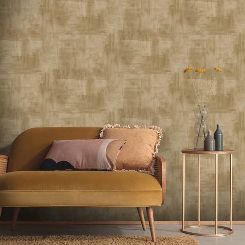 Non-woven wallpaper plaster look gold metallic 10480-30