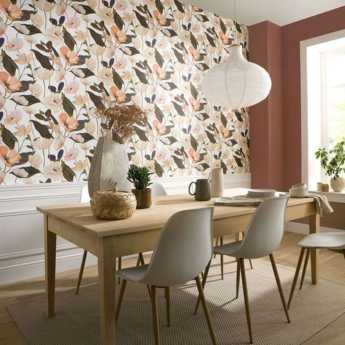 Non-woven wallpaper floral flowers white green 10508-05